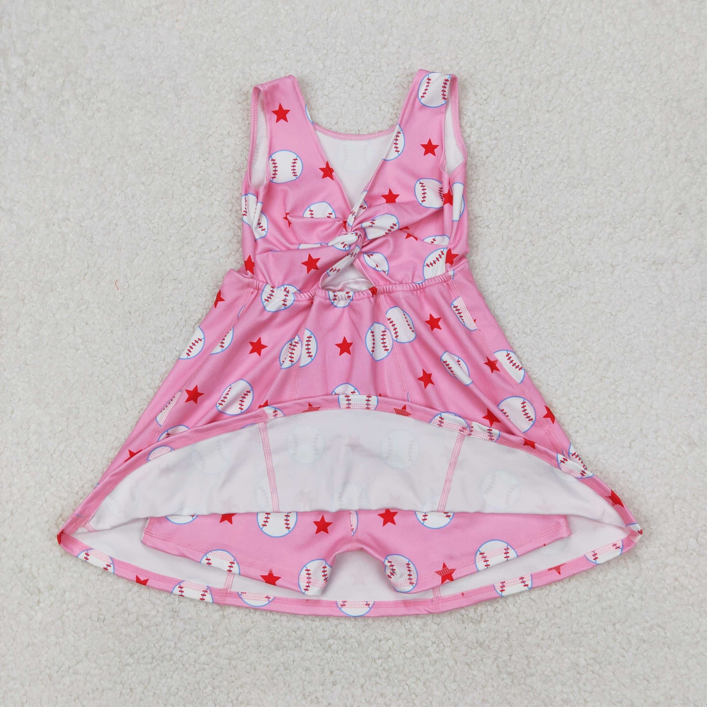 GSD2135 bow baseball yoga short sleeve girl skirt outfit 202503 RTS