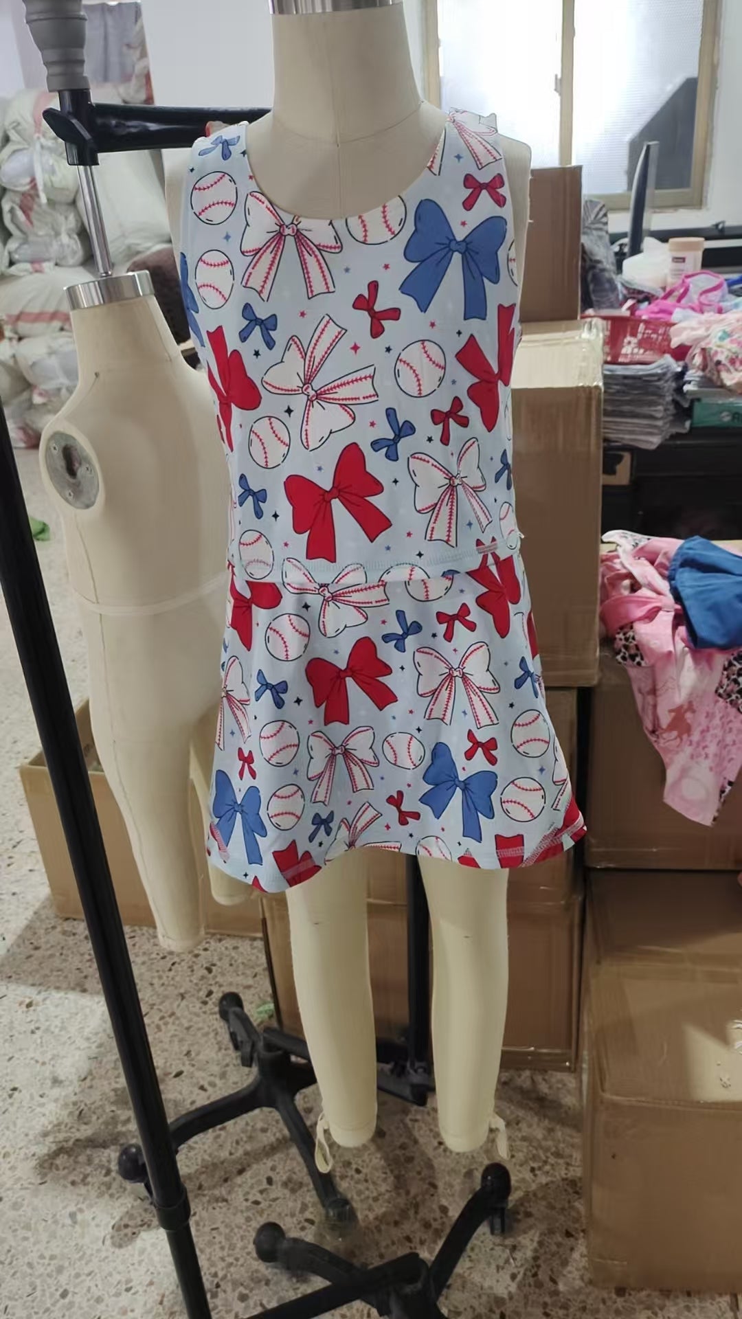 GSD2150 4th July bow yoga girl skirt outfit 202504 rts