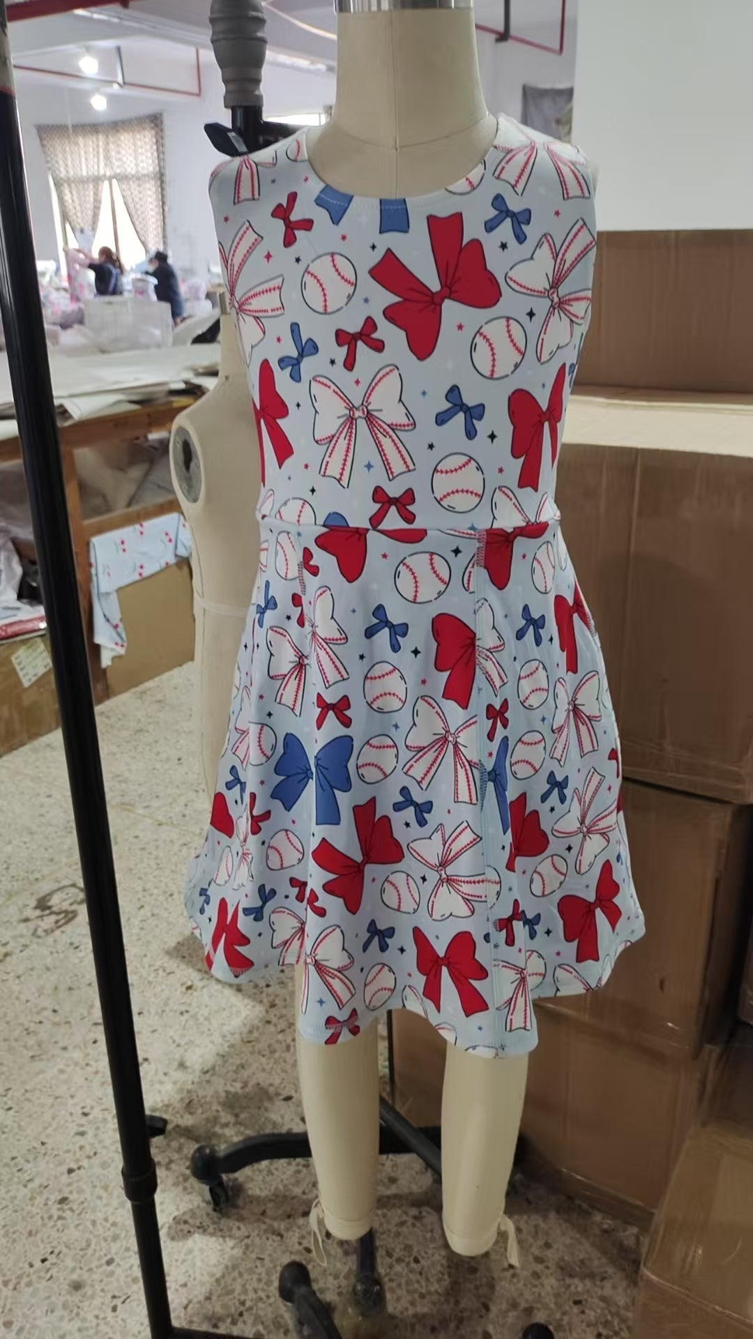 GSD2151 4th July bow yoga short sleeve girl skirt outfit 202504 RTS