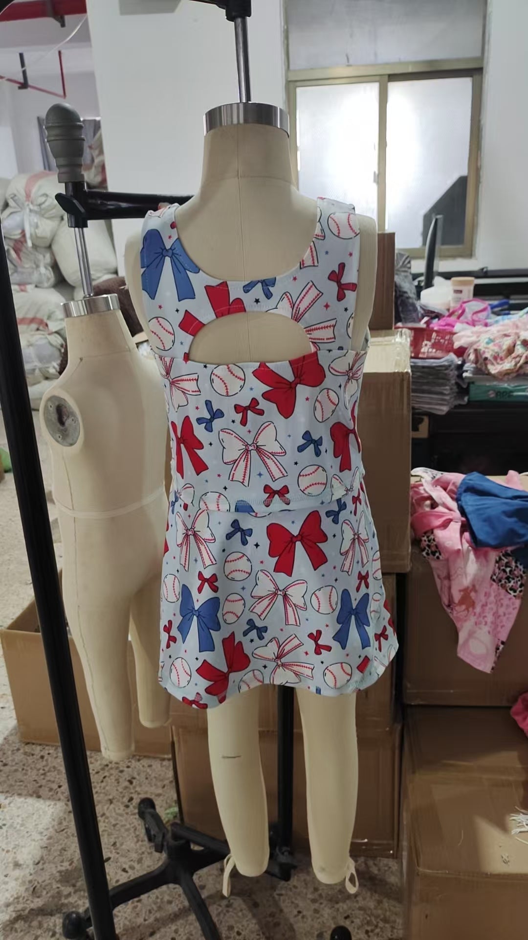 GSD2151 4th July bow yoga short sleeve girl skirt outfit 202504 RTS