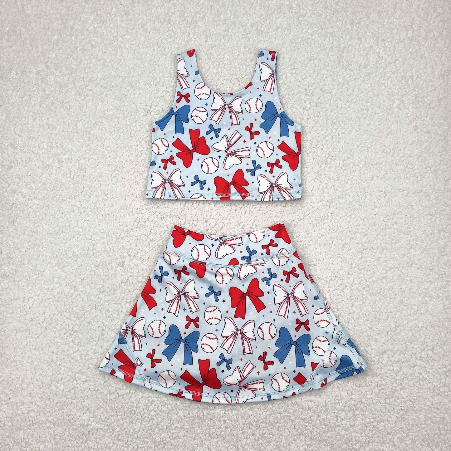 GSD2151 4th July bow yoga short sleeve girl skirt outfit 202504 RTS