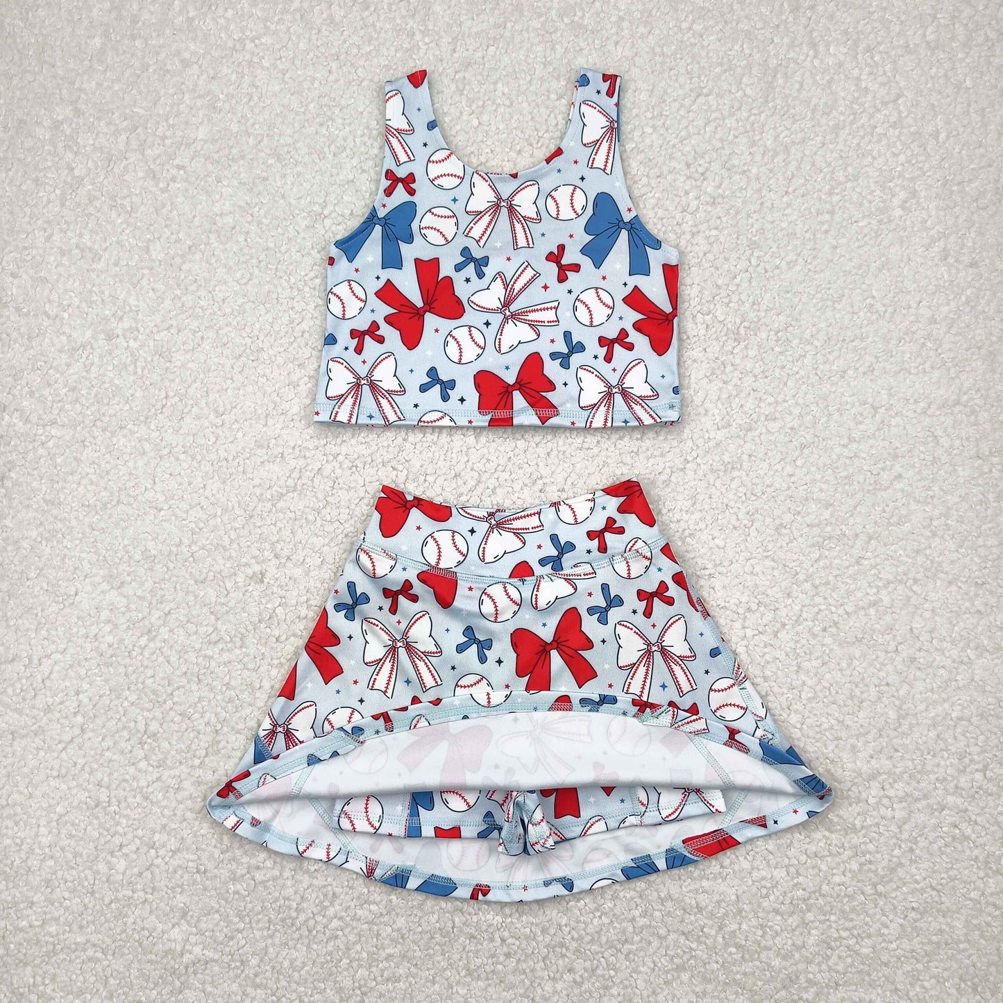 GSD2151 4th July bow yoga short sleeve girl skirt outfit 202504 RTS
