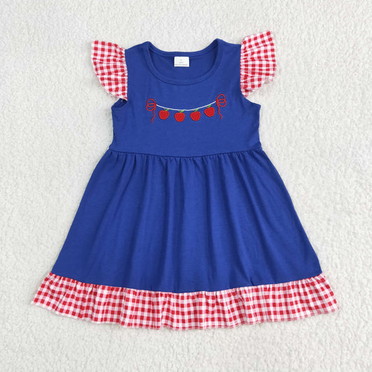 GSD2153 Embroidery apple back to school short sleeves girl dress 202506 RTS