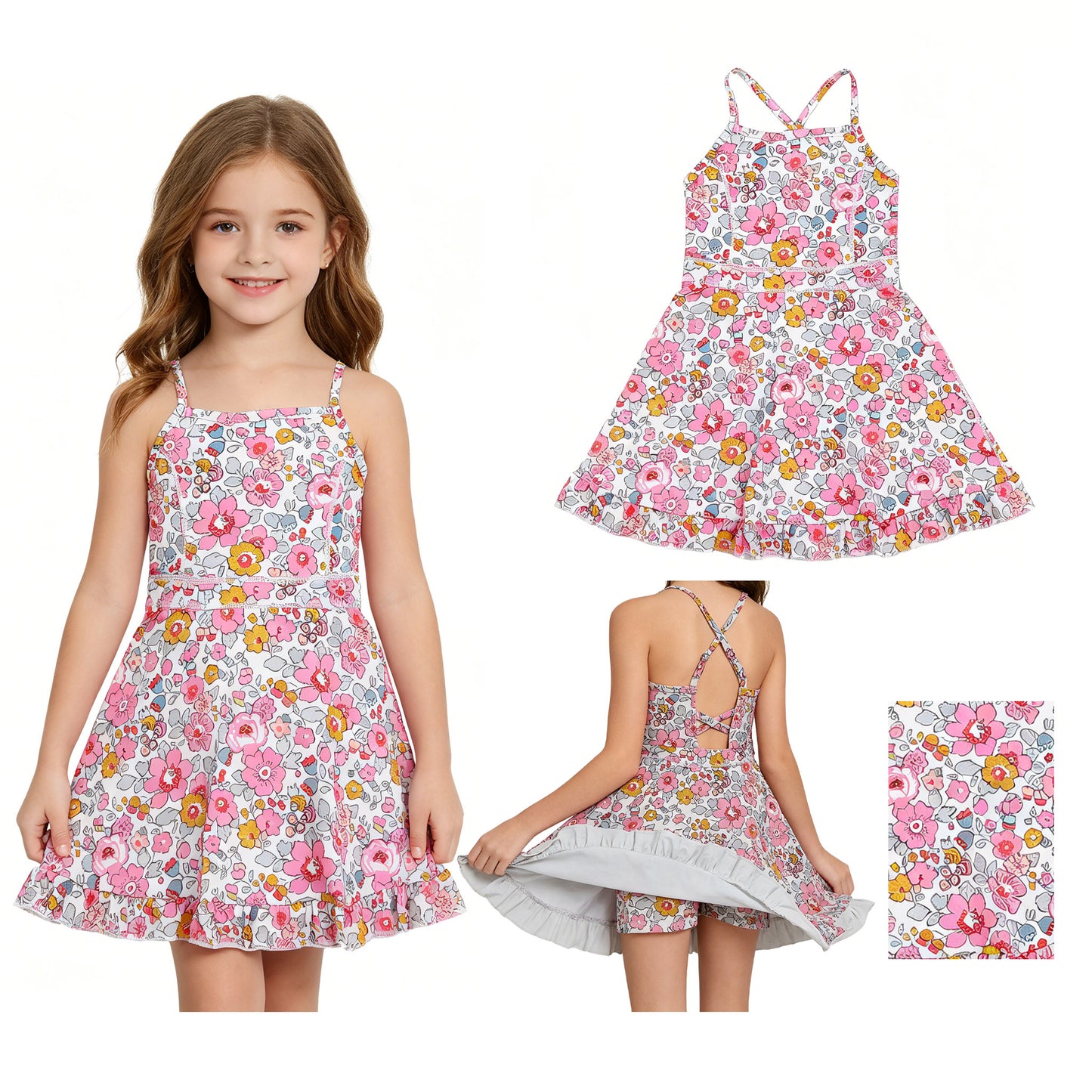 GSD2278 flower yoga short sleeve girl skirt outfit 202605 RTS