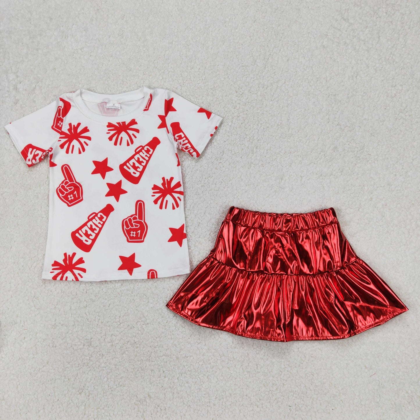 GSD2369 组合 leather glitter sparkling westen skirt girl red summer outfit 202503 RTS