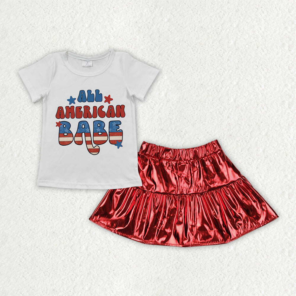 GSD2446组合 4th July leather glitter sparkling westen girl red summer outfit 202504 RTS