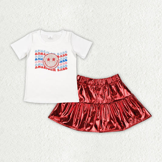 GSD2447组合 4th July leather glitter sparkling westen girl red summer outfit 202504 RTS