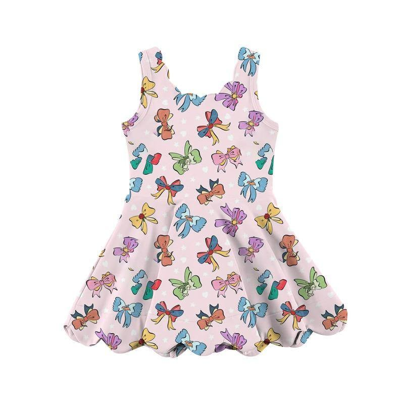 custom MOQ8   GSD2492 yoga solid color bow girl summer dress 202504