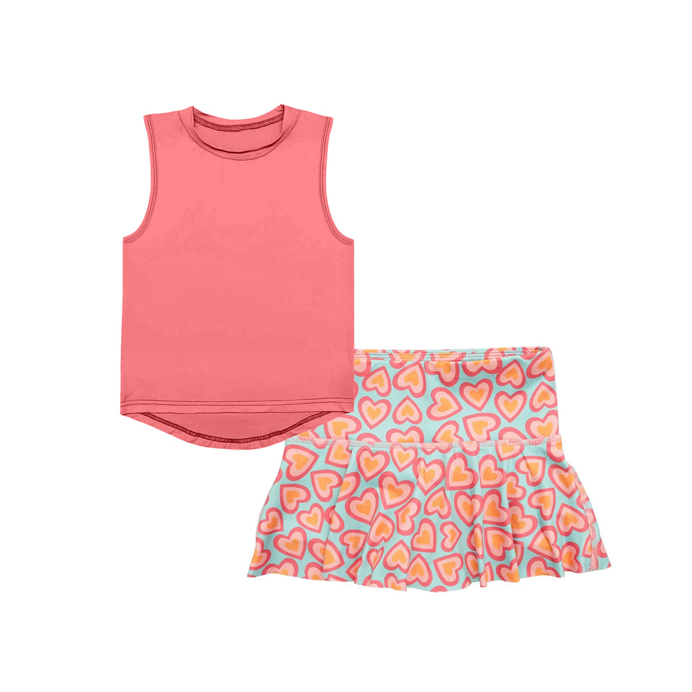 GSD2535 yoga short sleeve girl love skirt outfit 202504 preorder