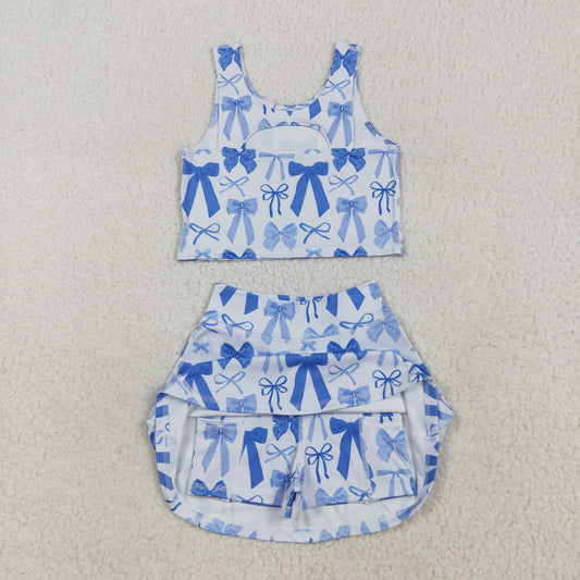 GSD2640 yoga blue bow girl summer skirt outfit 202507 RTS