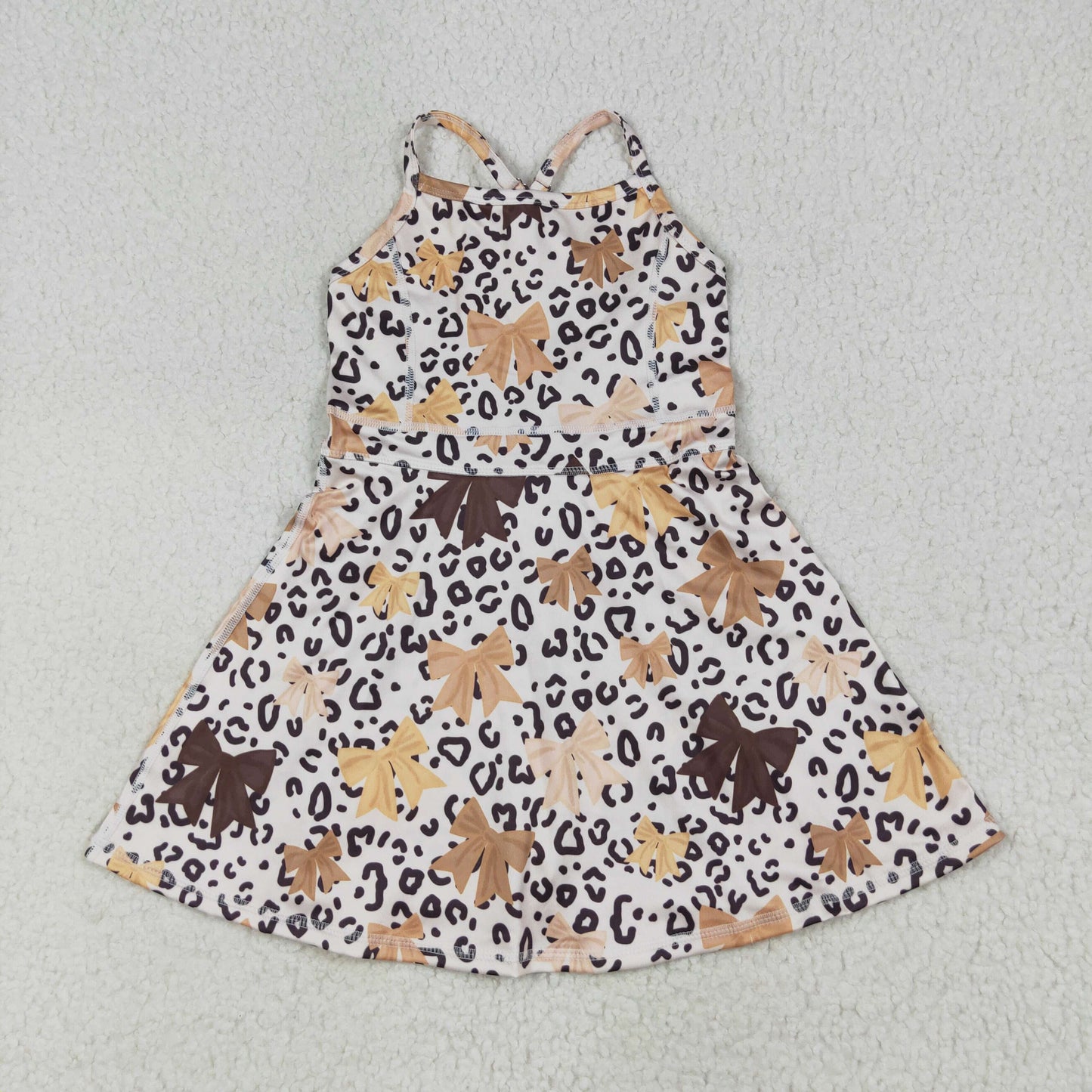 GSD2649 leopard bow brown yoga girl dress 202507 RTS