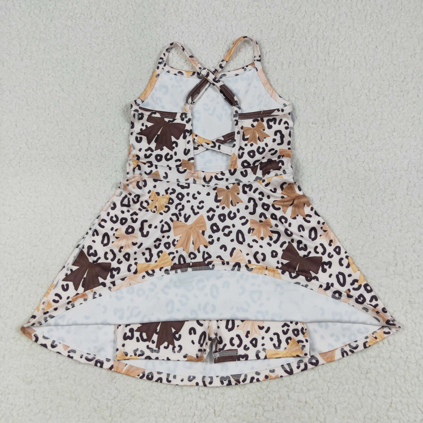GSD2649 leopard bow brown yoga girl dress 202507 RTS