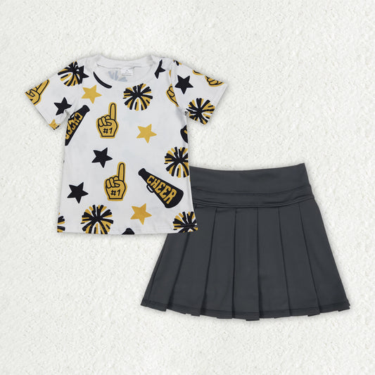 GSD2714组合 Cheer yellow black skirt westen short sleeves skirt girl dress 202506 RTS