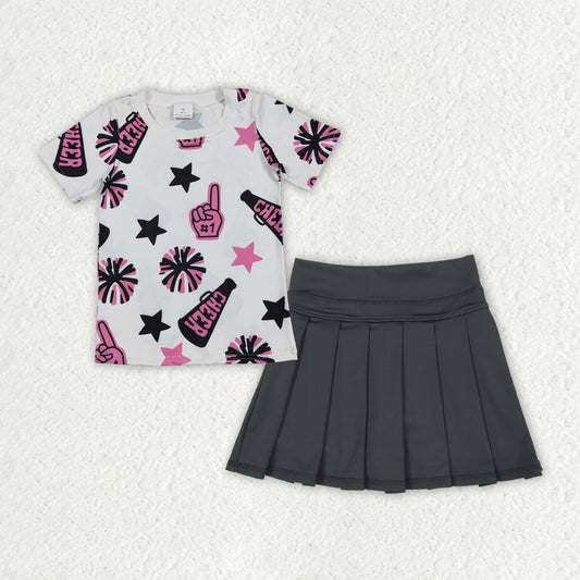 GSD2715组合 Cheer PINK black skirt westen short sleeves skirt girl dress 202506 RTS