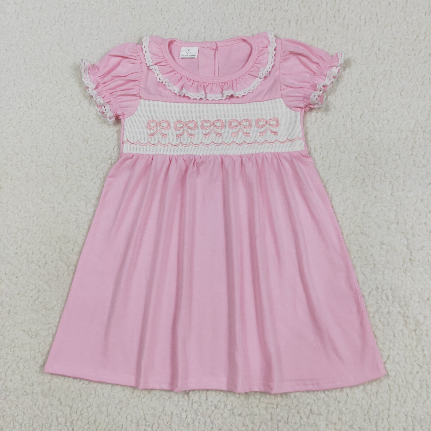 GSD2718 SMOCKED bow pink girl dress 202508 RTS