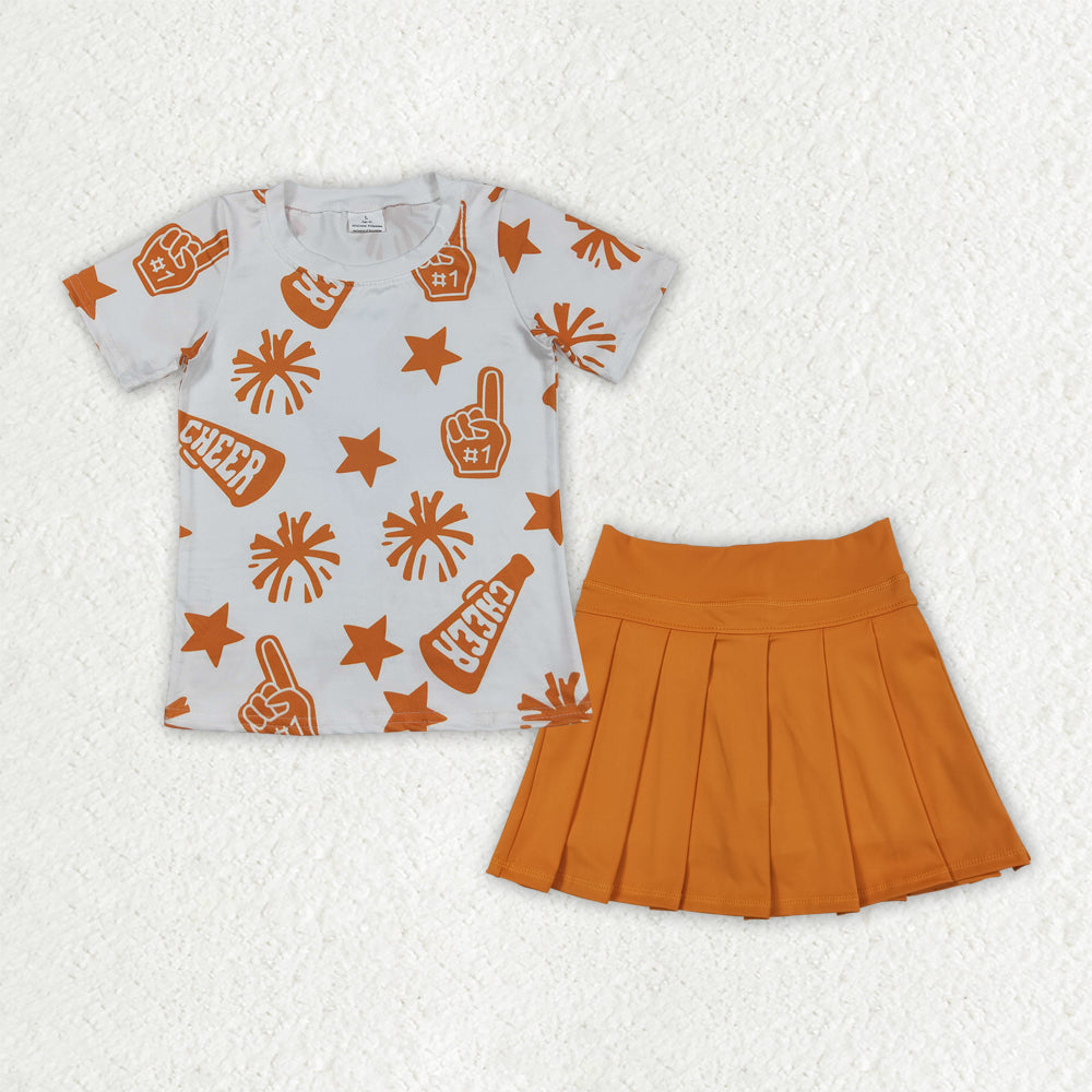 GSD2732组合 yoga Cheer Orange skirt westen short sleeves skirt girl dress 202507 RTS