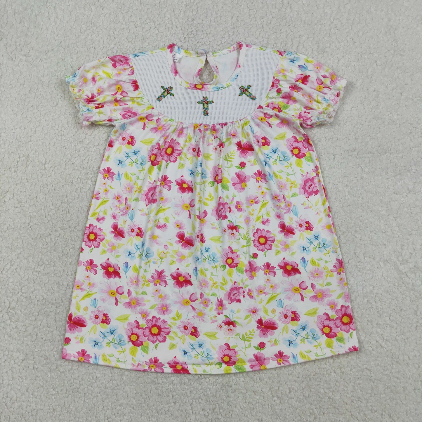 GSD3314-smocked-到4xl Easter Cross GIRL summer dress 202603 RTS