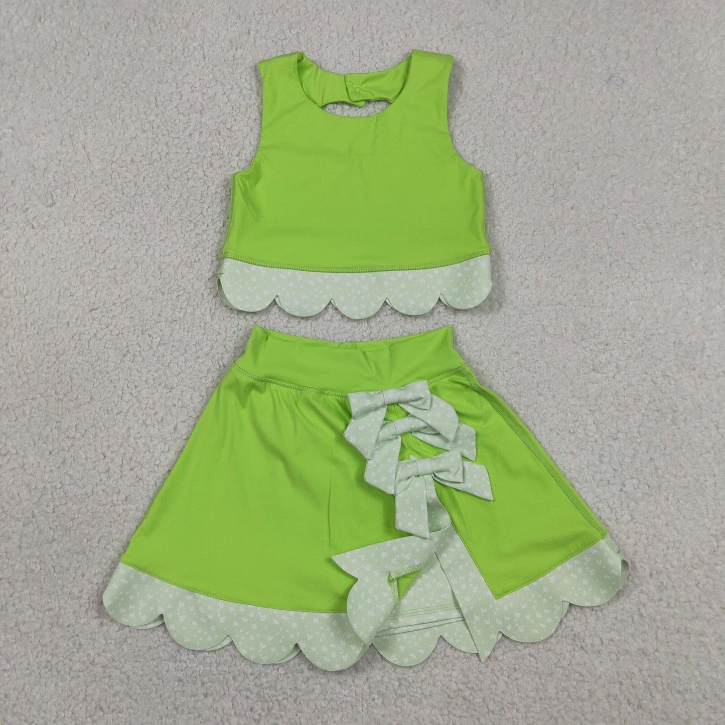 GSD3322 bow yoga green GIRL summer outfit 202605 RTS