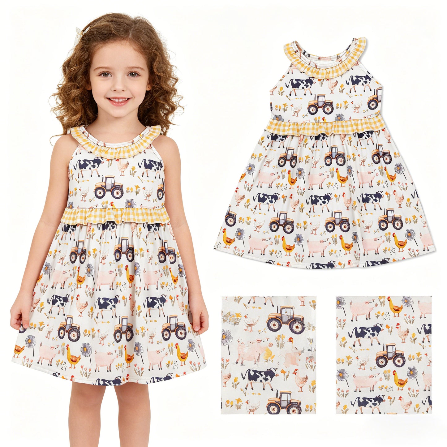 GSD3476 COW Tractor GIRL summer dress 202605 RTS