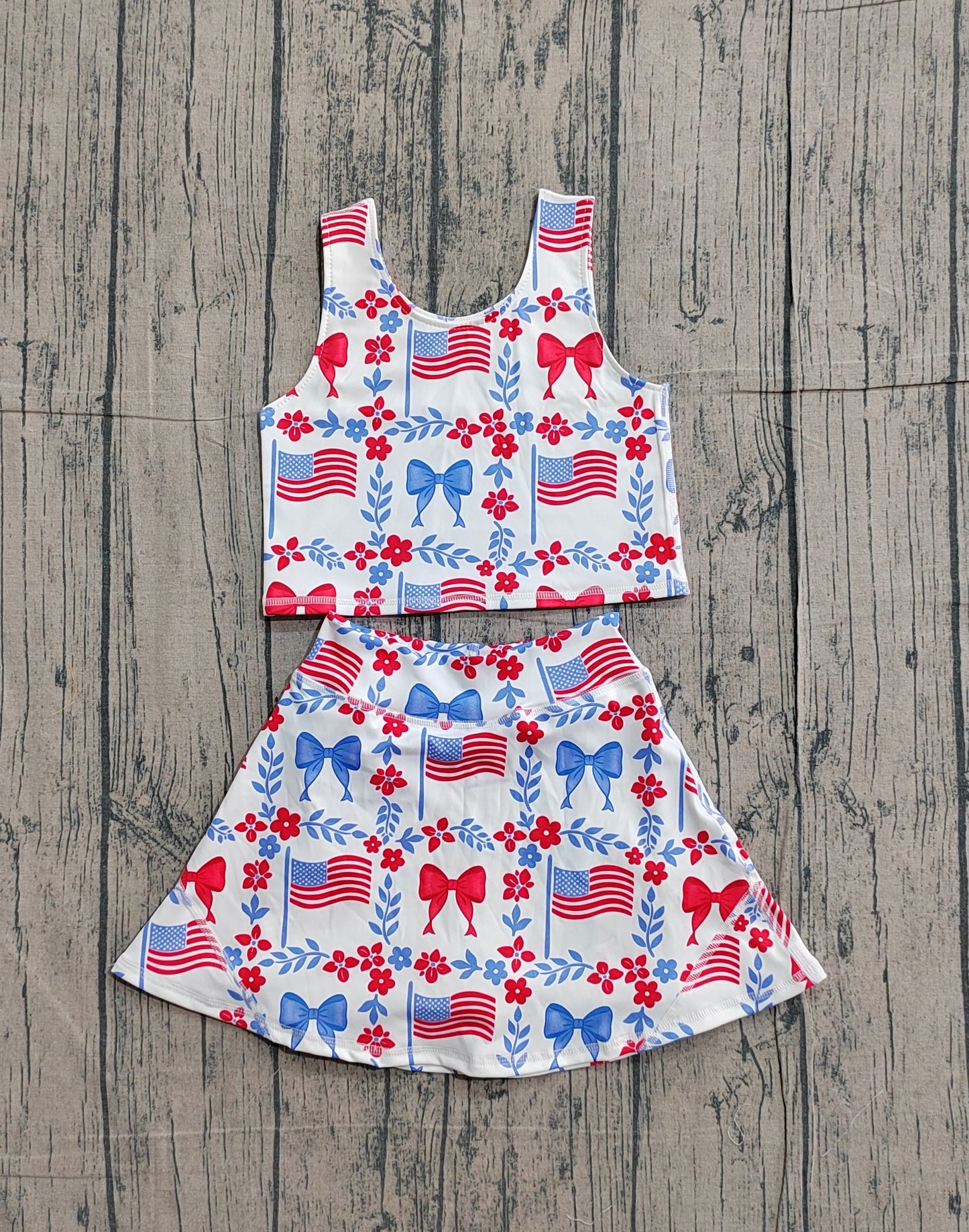 GSD3499 4th July bow Yoga kids girl outfit Skirt 202510 preorder