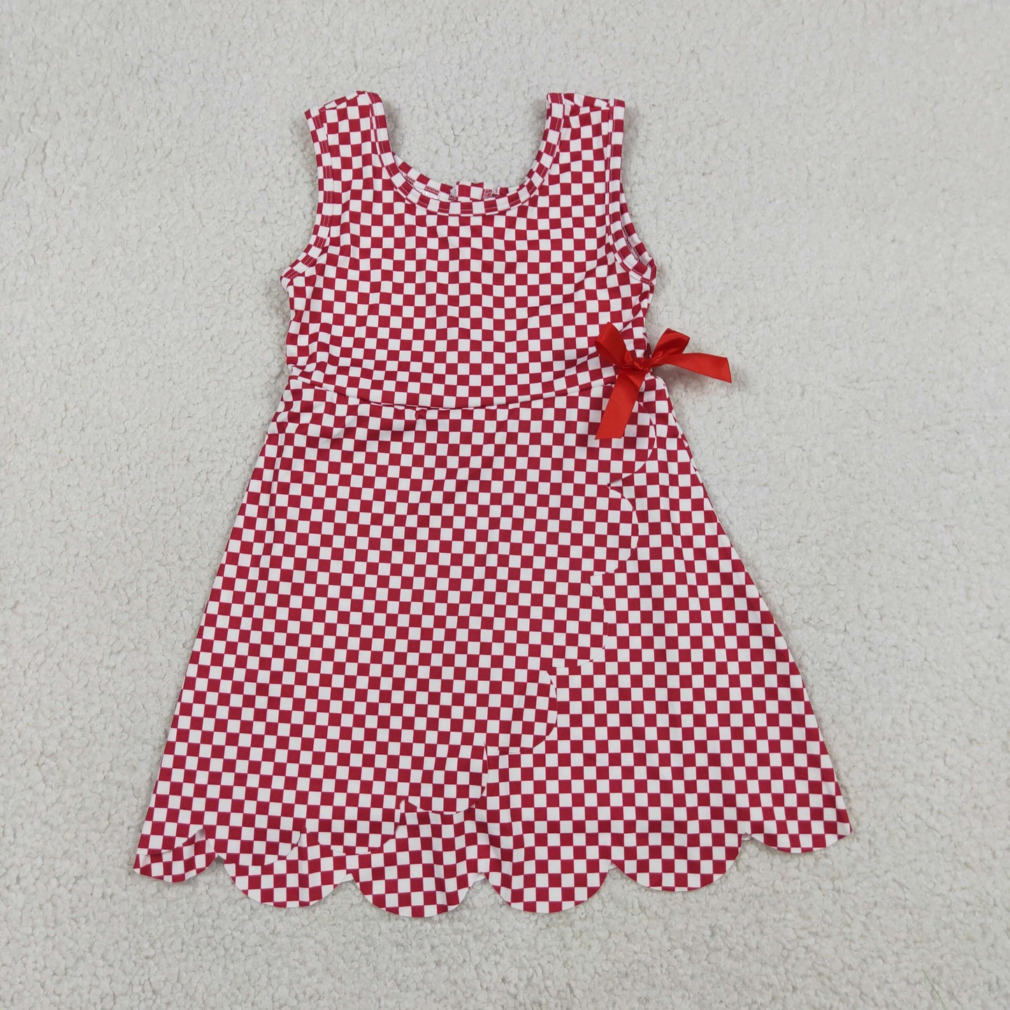 GSD3669 red checkerbord Scallop yoga GIRL summer dress 202607 RTS