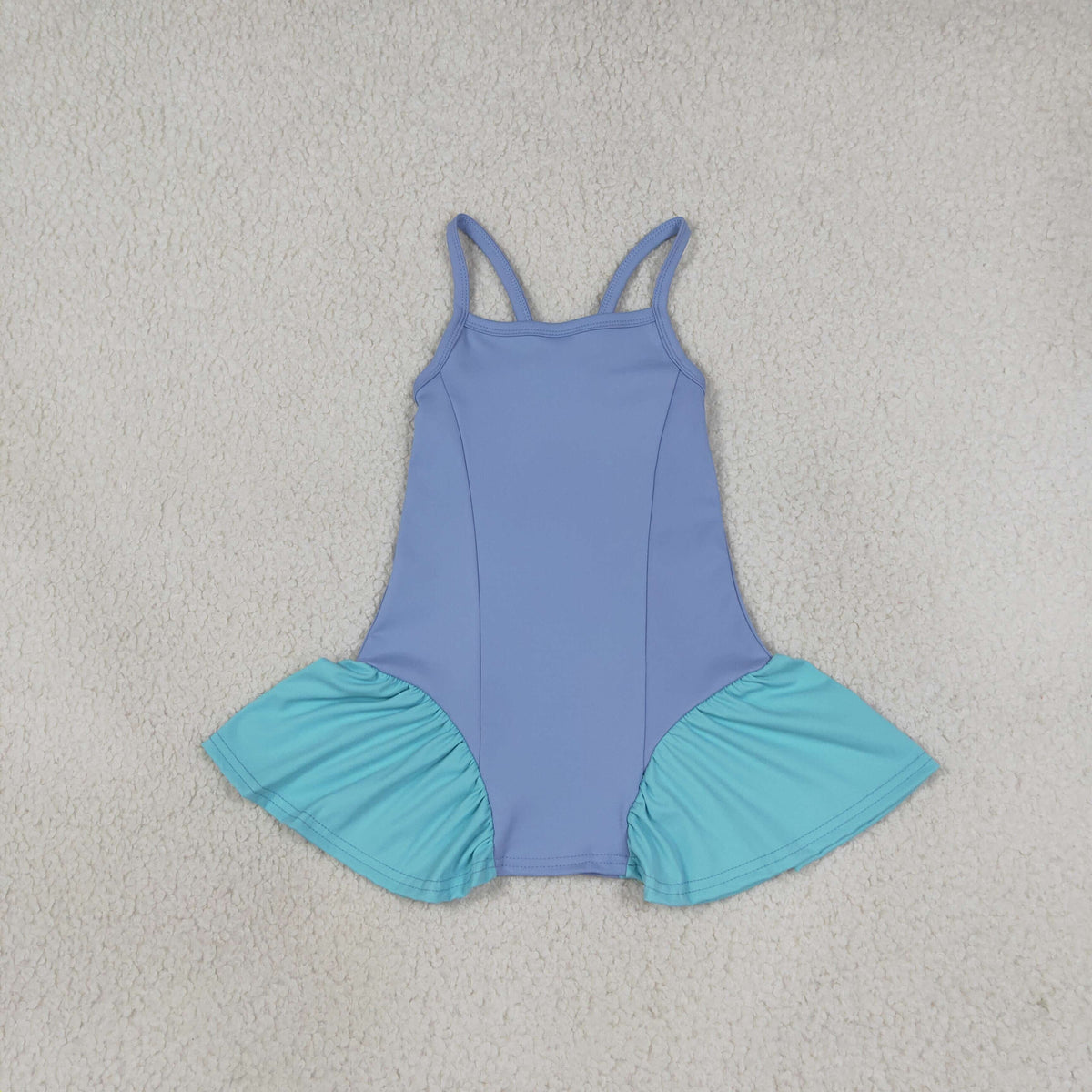 NO MOQ RTS GSD3693-yoga Baby Girl Clothes Two Tone Ruffle Solid Print Sleeveless One Piece Swimsuit 202610