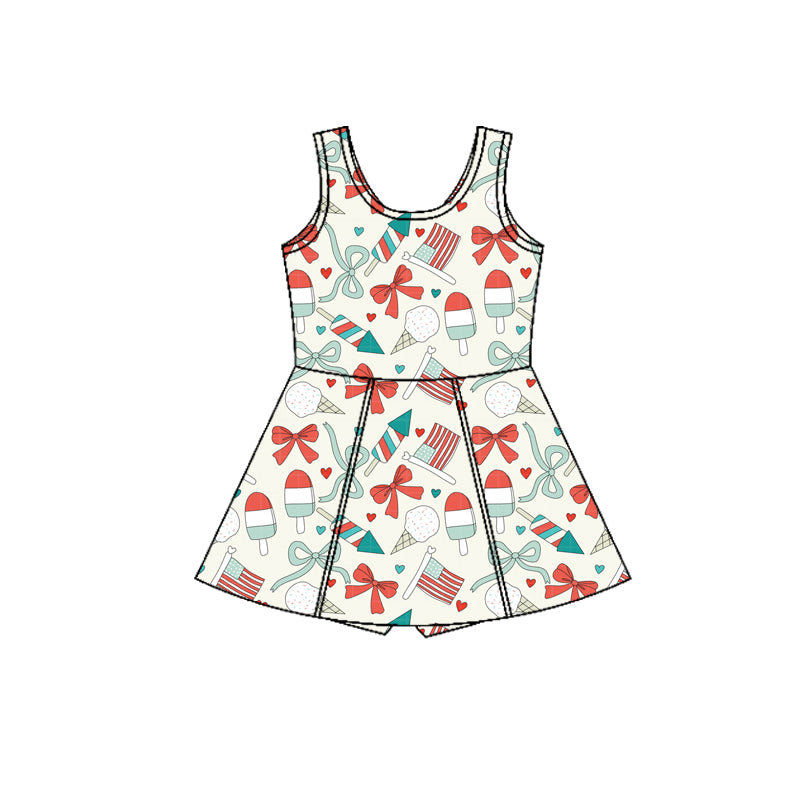 GSD3750 4th July bow Yoga kids girl dress 202602 preorder