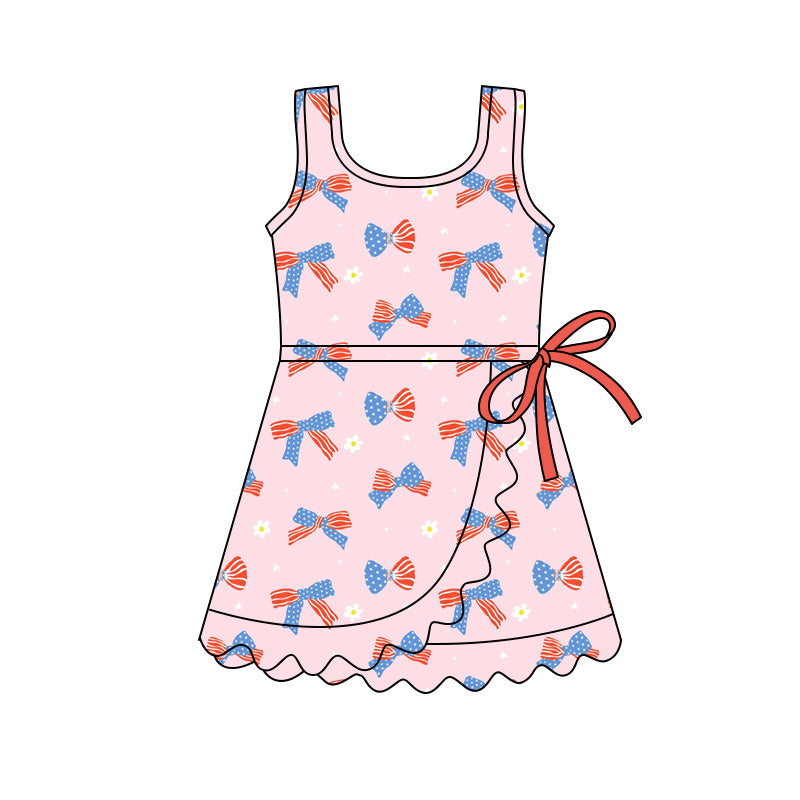 GSD3753 4th July bow Yoga kids girl dress 202602 preorder