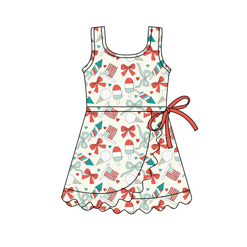 GSD3755 4th July bow Yoga kids girl dress 202602 preorder