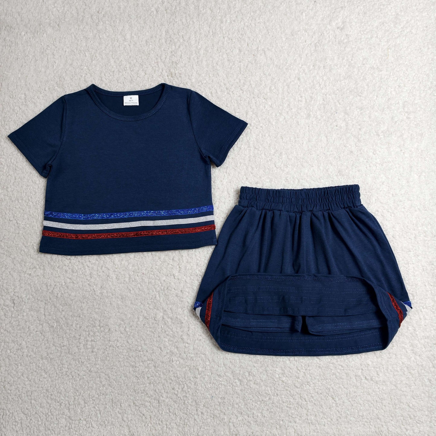 GSD3811 Dark blue Stripe Skort Set girl outfit 202607 RTS