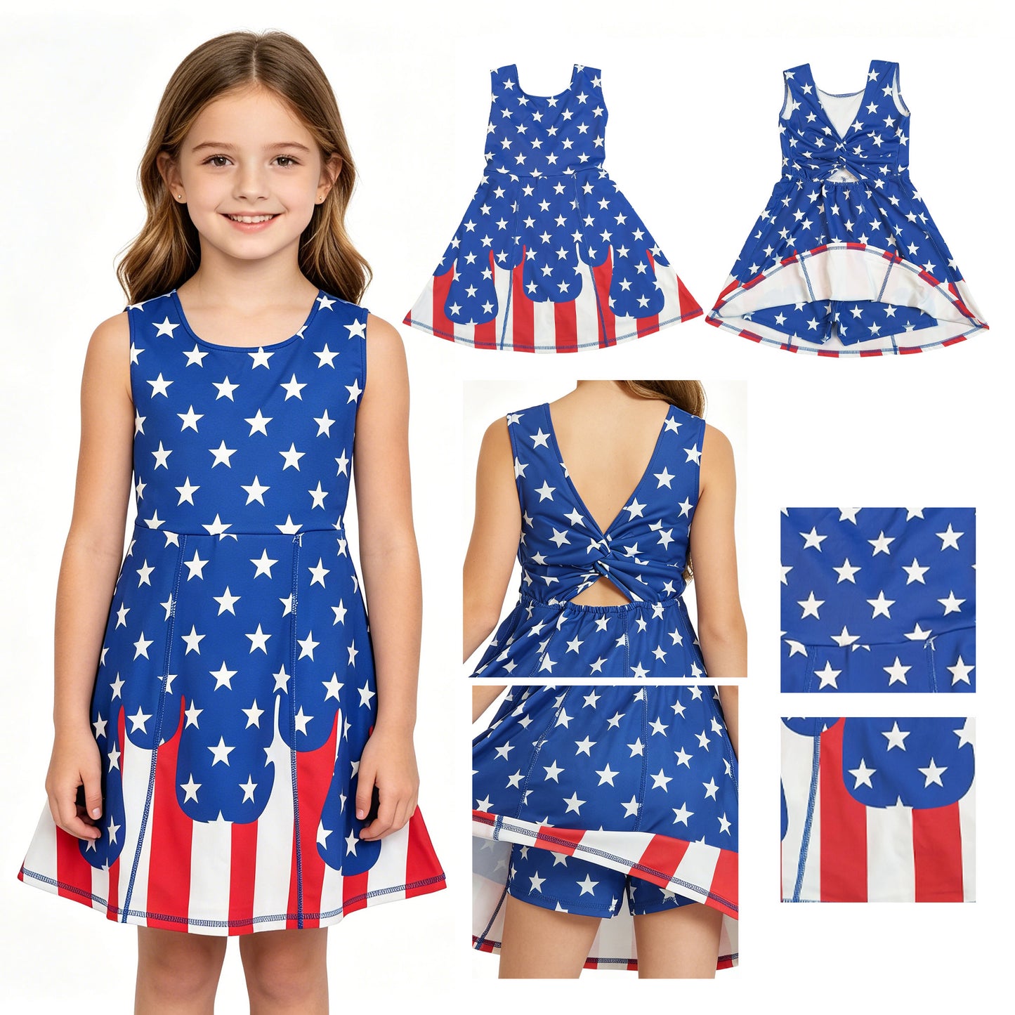 GSD3813 yoga 4th July bow Yoga kids girl dress 202604 RTS