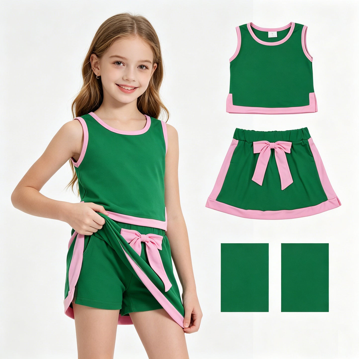 GSD3830 yoga bow green girl outfit skirt 202605 RTS