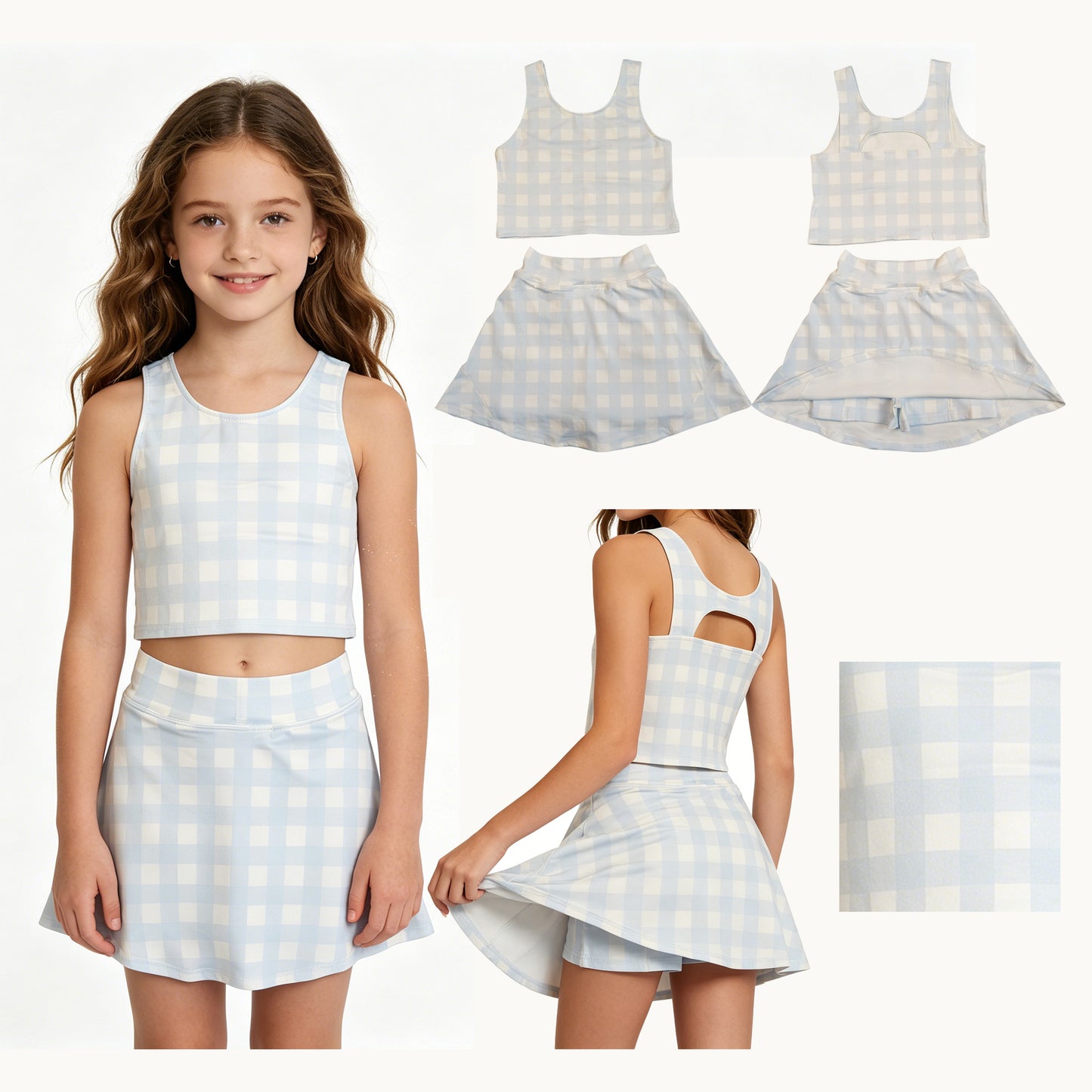 GSD3839 checkboard yoga green girl outfit skirt 202604 RTS