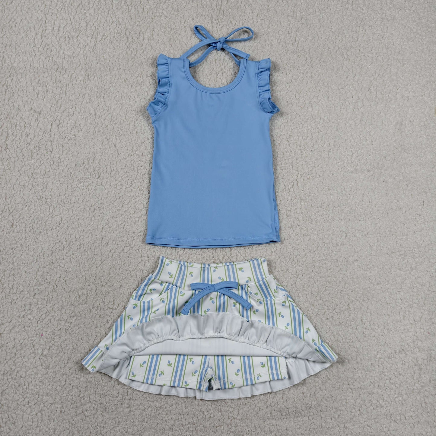 GSD3906 BLUE yoga bow girl outfit skirt 202607 RTS