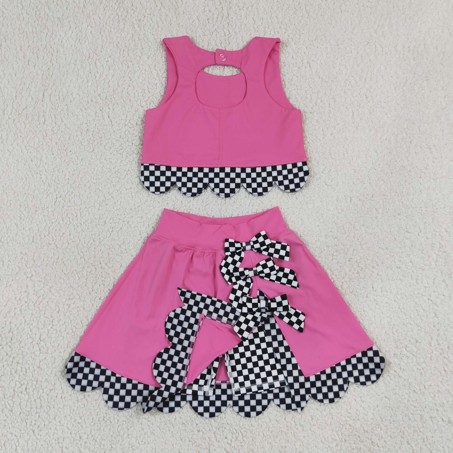 GSD3926 Scallop bow hot pink YOGA camo girl dress 202607 RTS