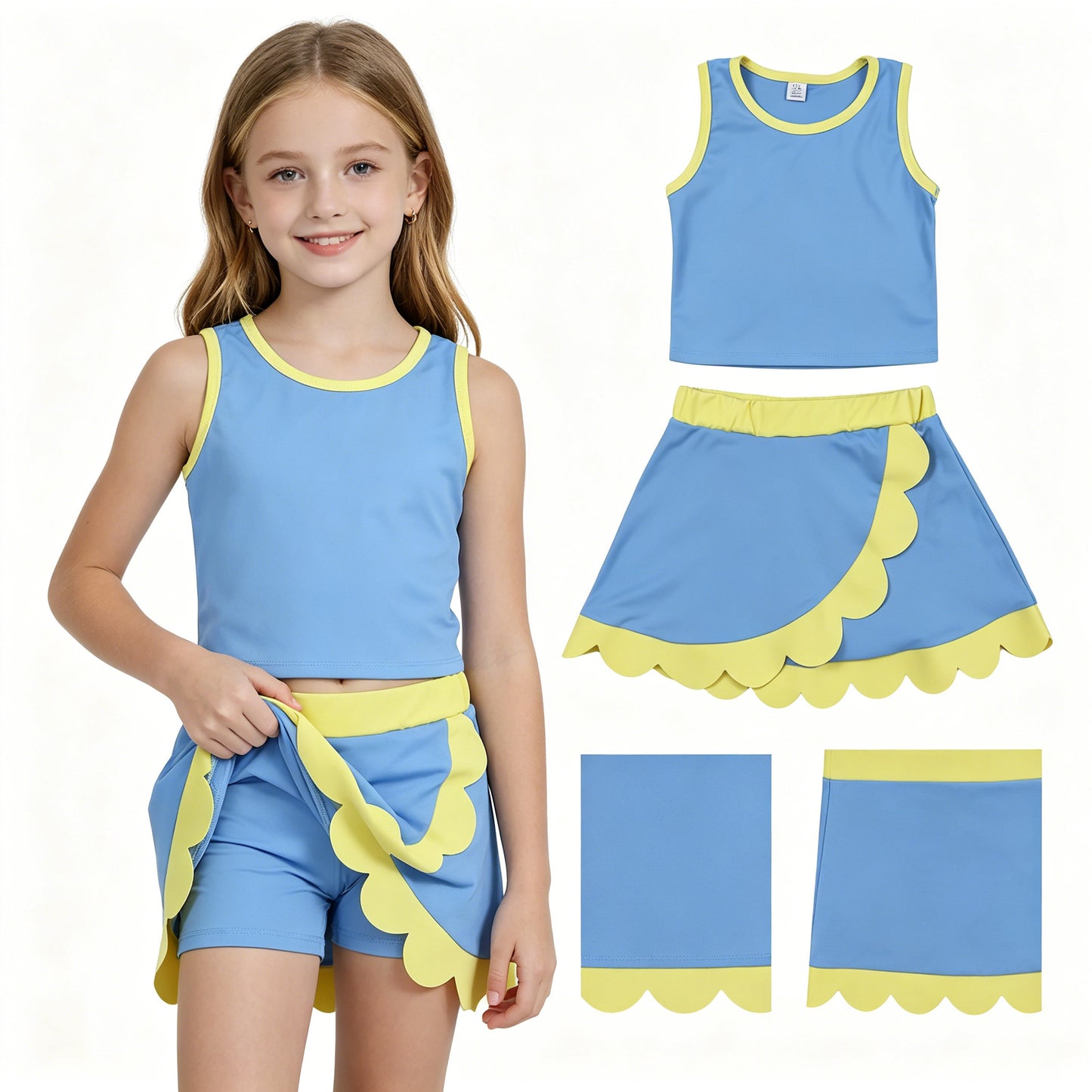 GSD4022 yoga scallop blue girl outfit skirt 202605 RTS