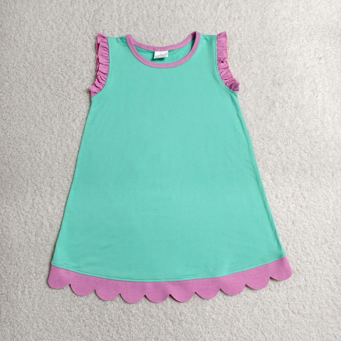 GSD4049 YOGA pink green solid scallop girl dress ruffle rts