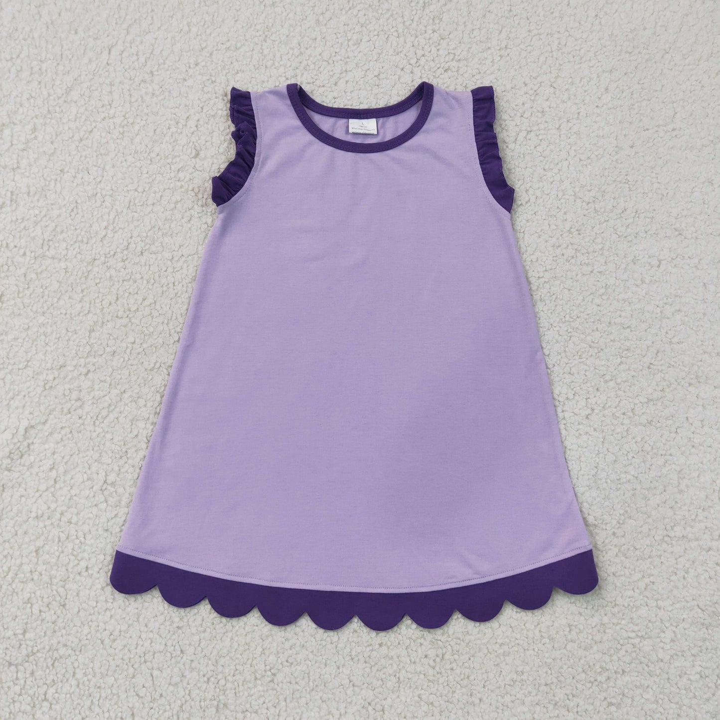 GSD4051 purple YOGA solid scallop girl dress ruffle rts
