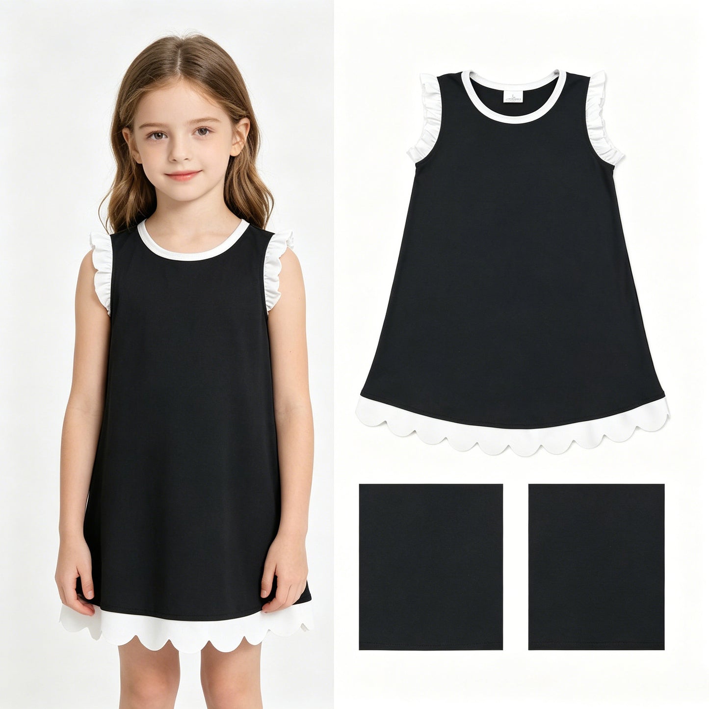 GSD4059 YOGA blue solid scallop girl dress ruffle scallop RTS