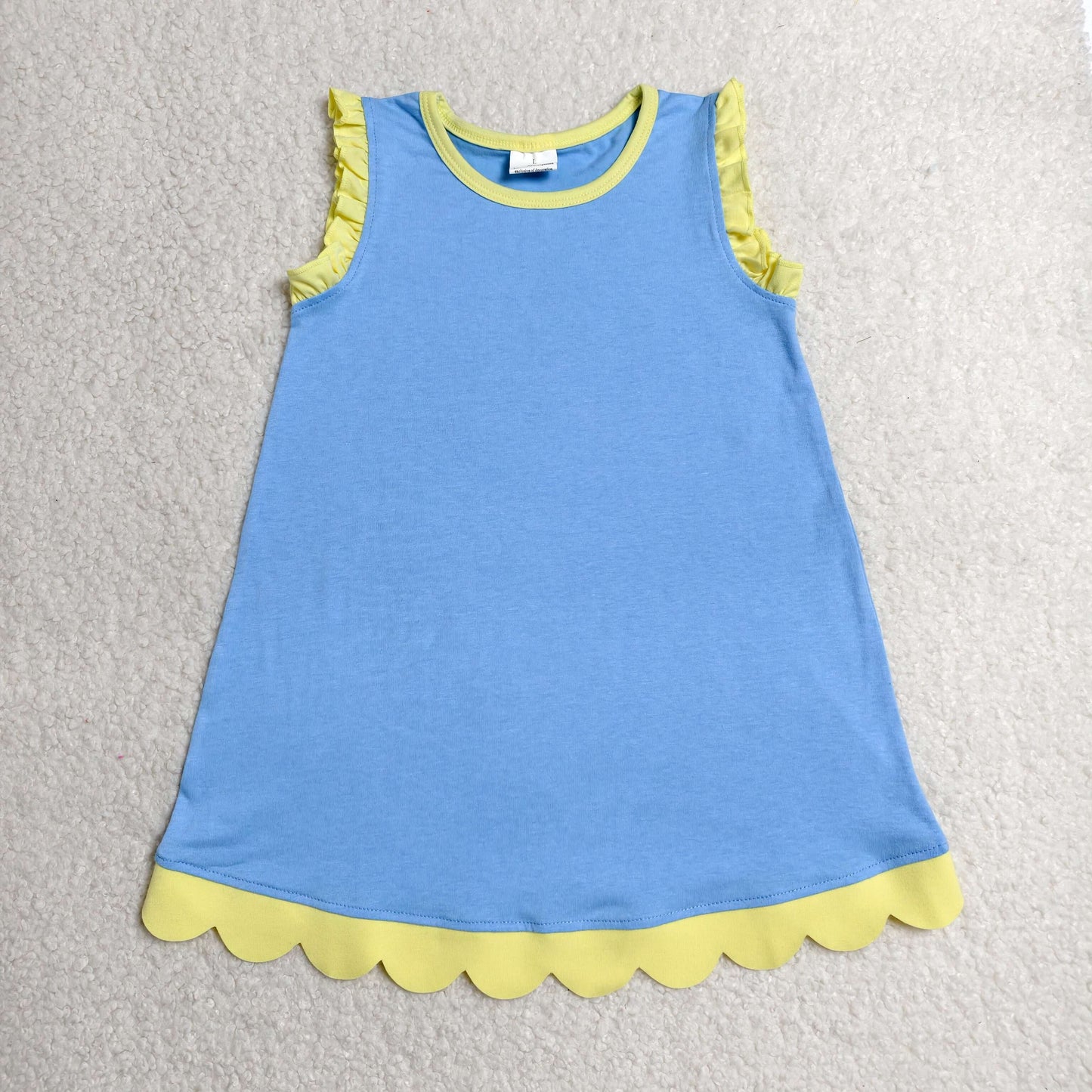 GSD4061 YOGA blue solid scallop girl dress ruffle rts