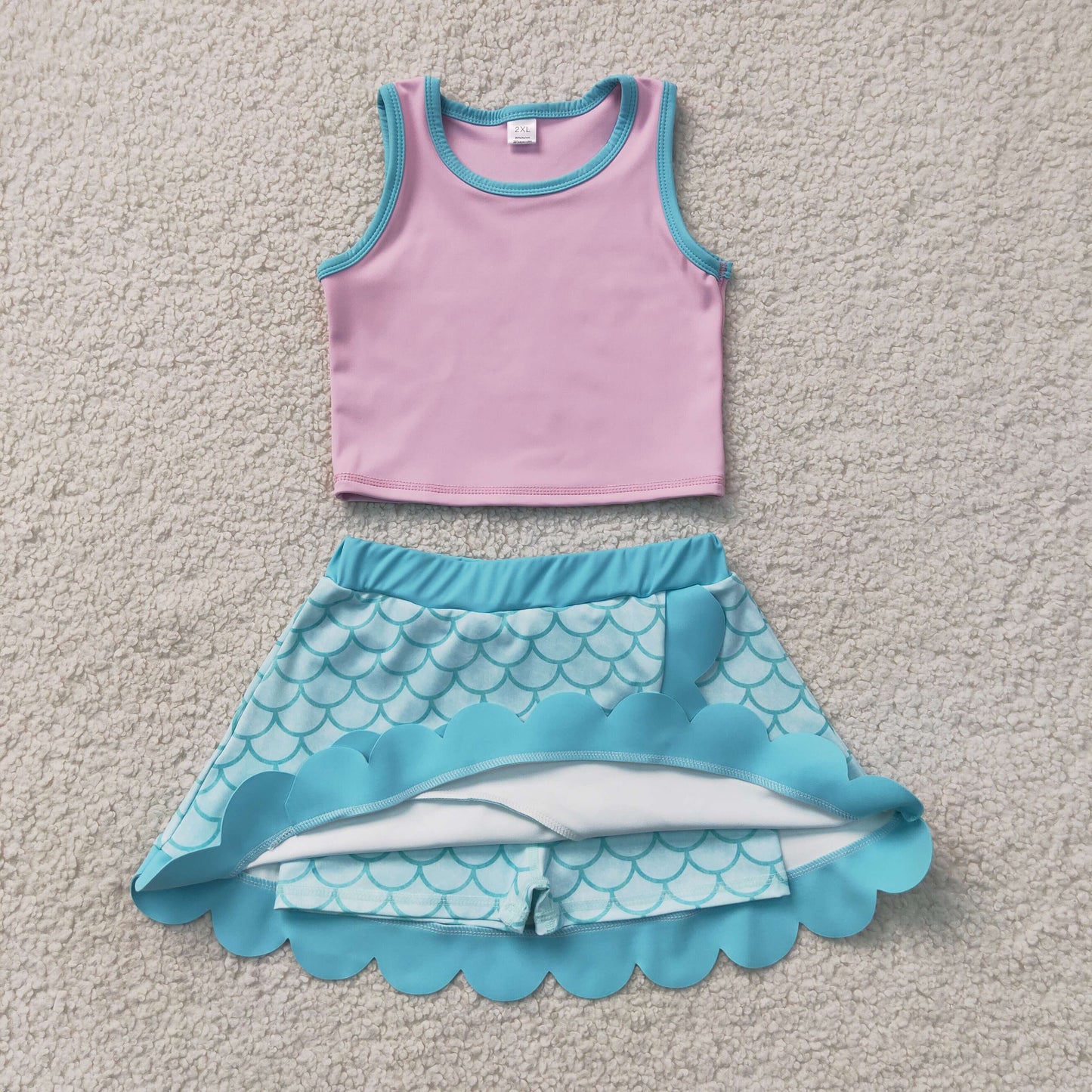 GSD4083 yoga Princess Light Pink Tank Teal Scale Print Skort Outfit 202607 RTS