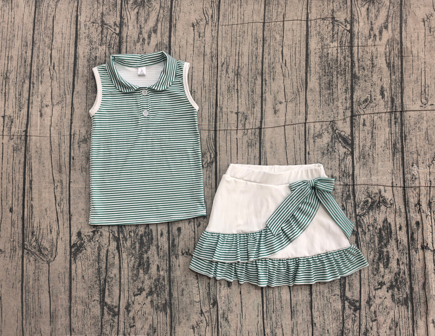 GSD4121 ruffle yoga green stripe sports girl outfit skirt 202605 PREORDER