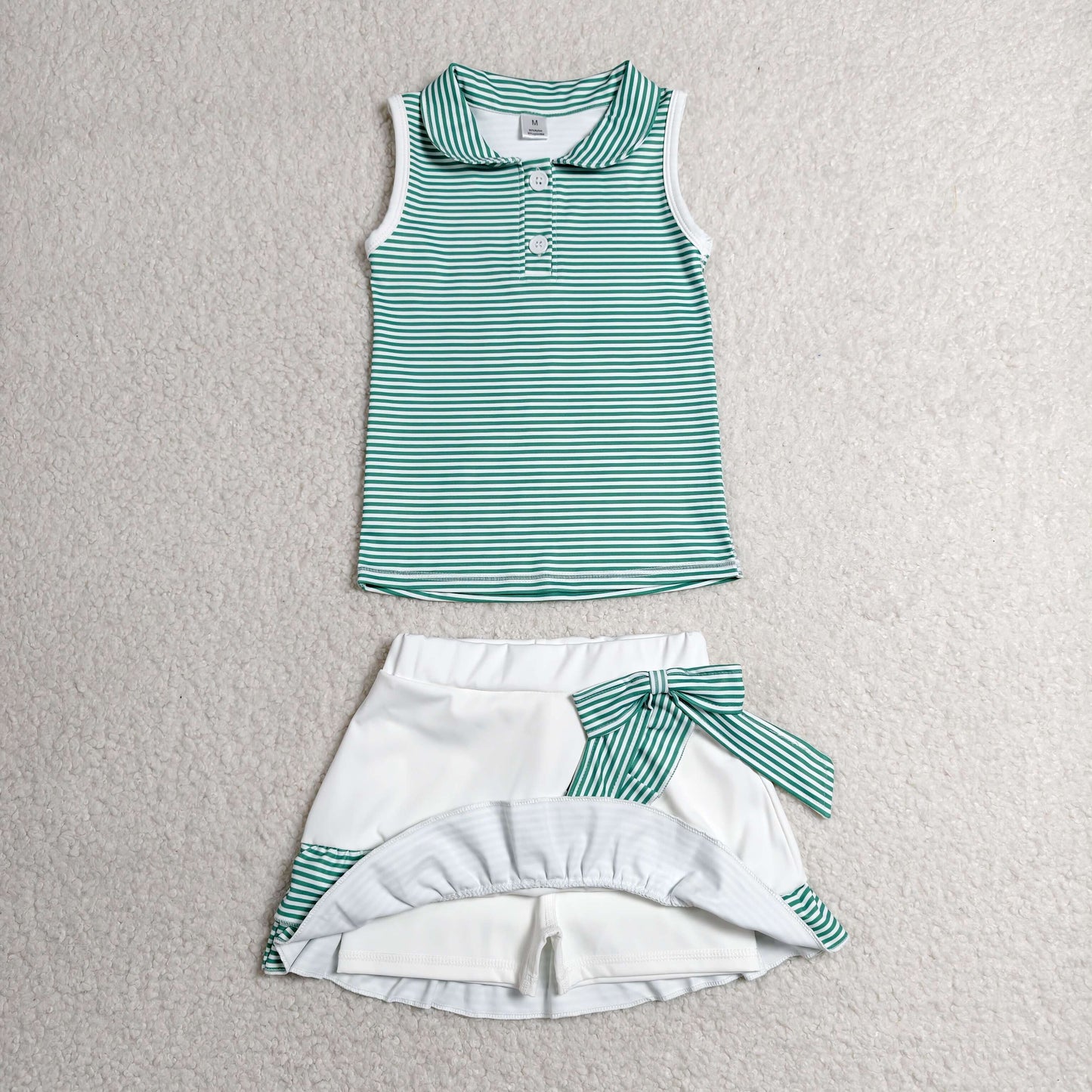 GSD4121 ruffle yoga green stripe sports girl outfit skirt 202607 RTS