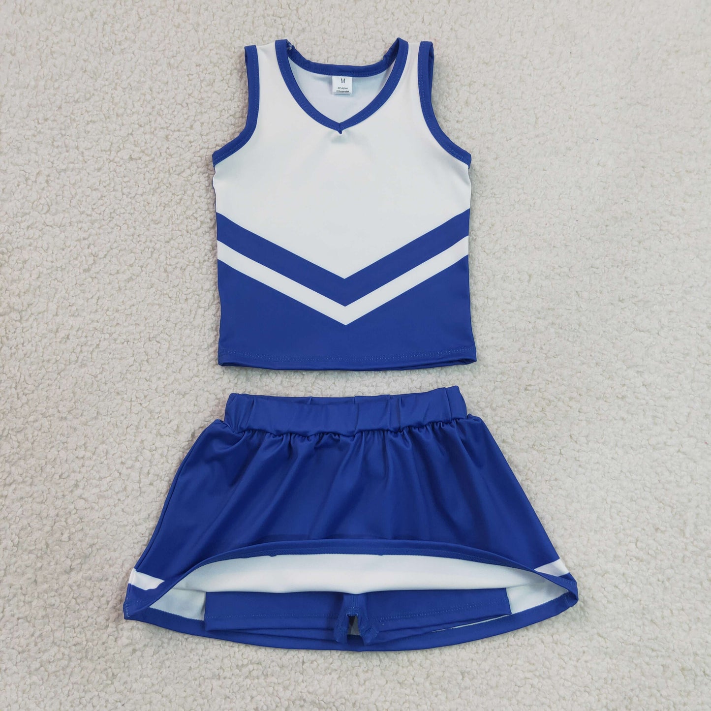 GSD4190 RTS YOGA Blue White Cheer Leader Tank Top Skirt Kids Dance Uniform Set 202630