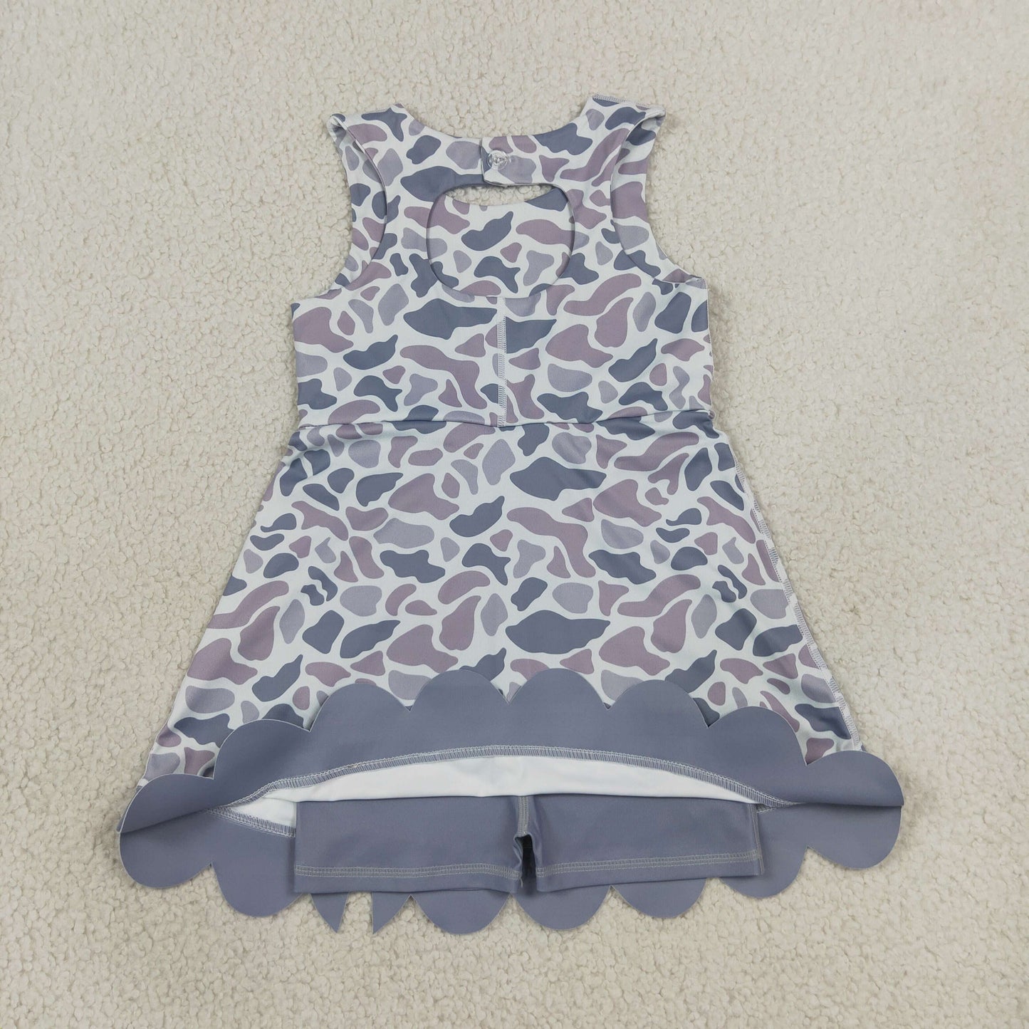 GSD4226 RTS Girls Summer Sleeveless Leopard Print Dress With Shorts Bow Scallop Hem Skort Set 202608