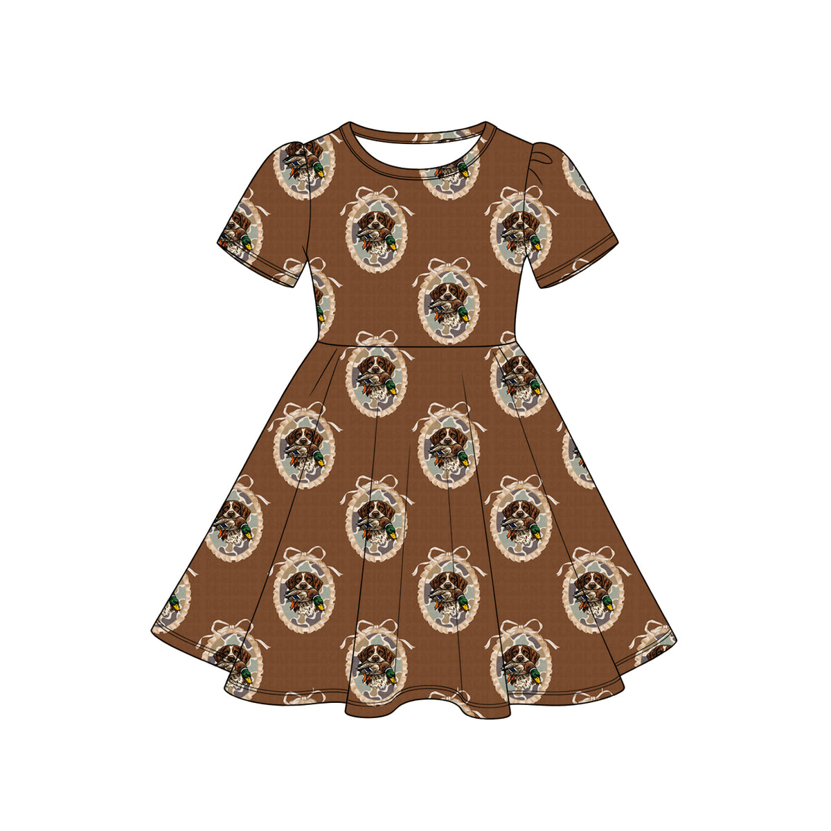 Preorder (moq 5) GSD4339 Baby Girl Clothes Deer Circle Print Short Sleeve Swing Dress