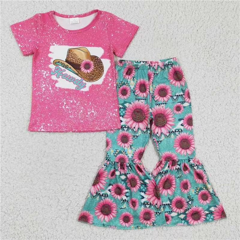 promotion RTS GSPO0232 hat cow flower short sleeve girl clothing outfit set 20230505