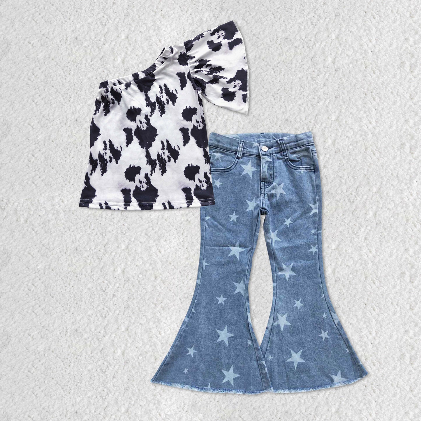 GSPO0692 western cow off shoulder blue denim jeans girl outfit RTS 20230515