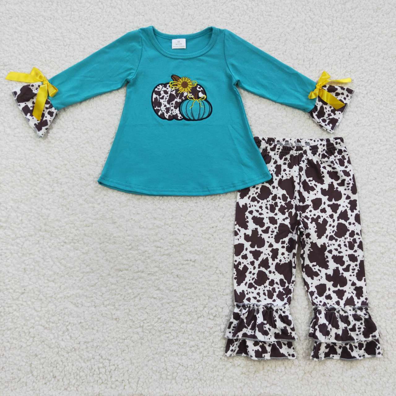 GSPO0704 western embroidered halloween pumpkin green long sleeve kids girl outfit 20230706 RTS