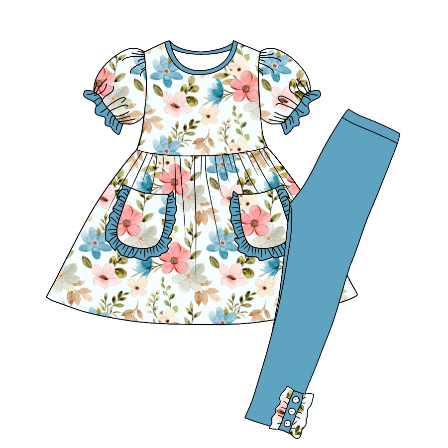 GSPO0765 western long sleeve children girl flowers outfit preorder 20230624